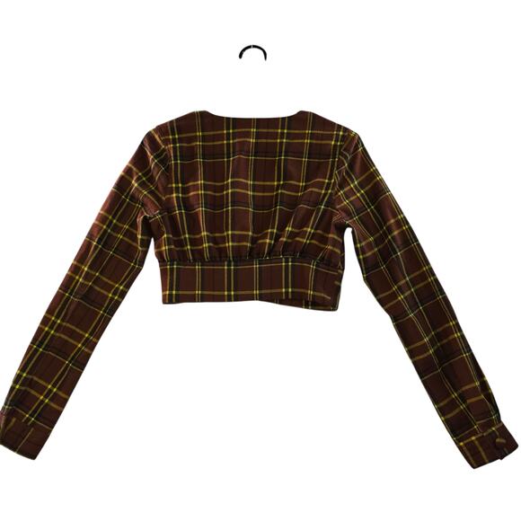 Hours Vintage Style Y2K Cropped Plaid Zip-Up V Neck Jacket Women's Size XS - Picture 2 of 13